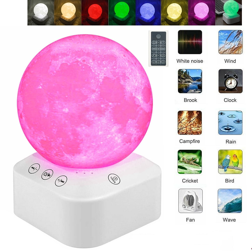 White Noise Machine Musical Moon Lamp Sleeping Sound Machine for Kids Built-in White Noise/Nature Sound Remote Control Nightlight as Gift for Kids & Adult