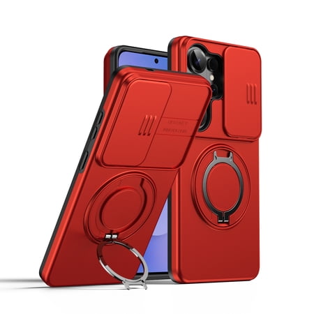 Phone Case for Samsung Galaxy S26 Ultra Slide Camera Magnetic Cover with Magnetic 360 Rotating Ring Holder Stand Hybrid Mobile Cell Accessories for Samsung Galaxy S26 Ultra, Red