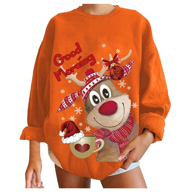 Femmes de Noël Sweatshirt Imprimé Mode Pullover à Manches Longues Fermeture Cardigan Vacances Noël Outwear Mi Longueur Veste Col Rond Chaud Pull