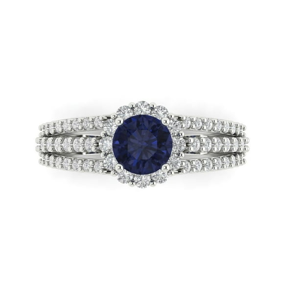 Halo Engagement Ring for Women - 1.83ct Simulated Blue Sapphire in 14K White Gold Promise Ring