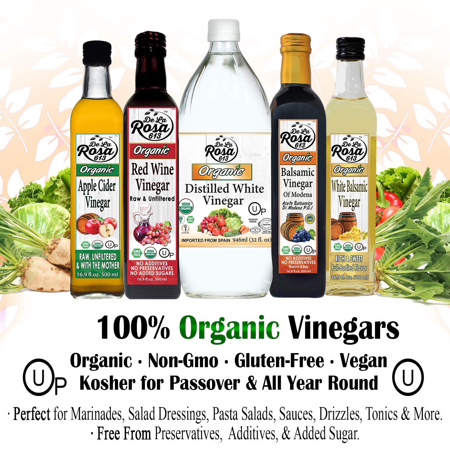 De La Rosa Organic Distilled White Vinegar, Raw & Unfiltered, Kosher for Passover, 32oz (Pack of 2). - image 3 of 6