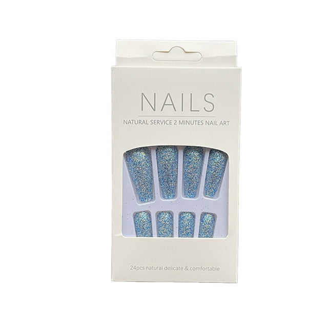 1 Set French Tip Press on Nails Solid Color Extra Long Artificial Detachable Full Cover Salon DIY Manicure Kit for Girls H33deep blue