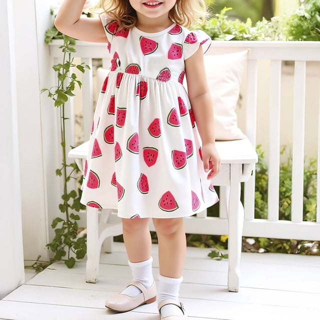 LOVZFMLL Robe d'Été à Manches Courtes à Volants Col Rond Imprimée Mode pour Filles Robe Débardeur Douce