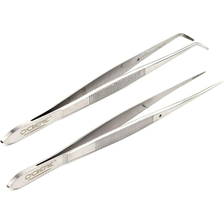 10'' Curved Kitchen Tweezers, Stainless Steel Long Tweezer Tongs