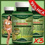 3 x BOTTLES 180 Capsules Daily Herbal Youth GARCINIA EXTREME 3000 HCA 95% Weight Loss Diet