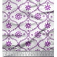 thumbnail image 1 of Soimoi Purple Rayon Fabric Ogee Damask & Floral Block Print Fabric by the Yard 56 Inch Wide, 1 of 3