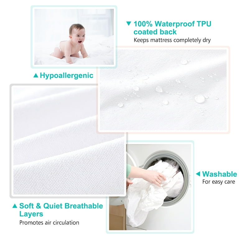 Lunsing Queen Mattress Protector Waterproof Breathable Noiseless Queen Mattress Pad with Deep Pocket for 6-18 Inches Mattress White