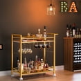 thumbnail image 5 of Leyaoyao Bar Cart with Matte Gold Metal Finish, Rolling Wine Cart for Kitchen, Dining Room, Gold, 5 of 7