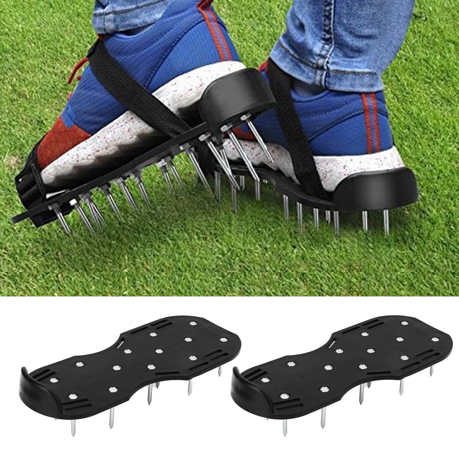 NFTIGB Manual Lawn Scarifier Garden Spike Sandals Grass Aerator Shoes with Zinc Alloy Metal Buckle Straps for Gardening Industry Black Heavy Duty Yard Turf Care Tool 11.6 inches / 29.5 cm