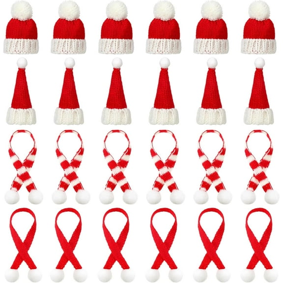 Dalrosia Mini Knit Santa Hat Mini Christmas Scarf Set Mini Scarf for Crafts Mini Christmas Decorations Christmas Tree Ornaments for DIY Craft Art Snowman Doll