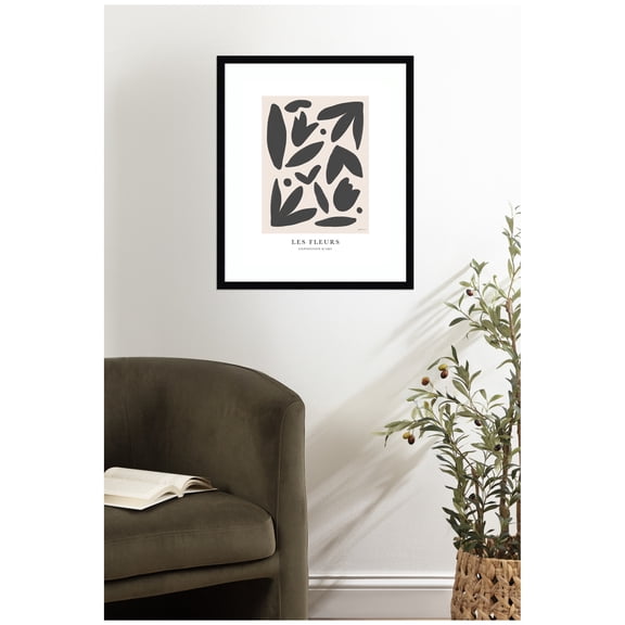 Kate and Laurel Framed Wall Art Print Exposition d Art Les Fleurs by Gabrielly Guedes, 21 x 25, Svelte Noir Black Frame, Modern Contemporary, Abstract Art for Wall Decor