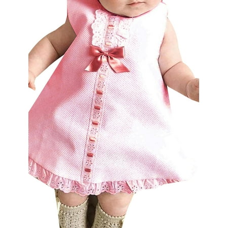 

uukiA Infant Baby Girl 3-18 Months Sleeveless A-Line Lace Solid Bow Dress + Bow Headband