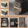 thumbnail image 5 of 78" Executive Desk with Lockable File Cabinet, L Shaped Executive Desk with Power Outlets, Reversible Computer Desk with Drawers, Storage Shelves and Privacy Screen, Gray, 5 of 7