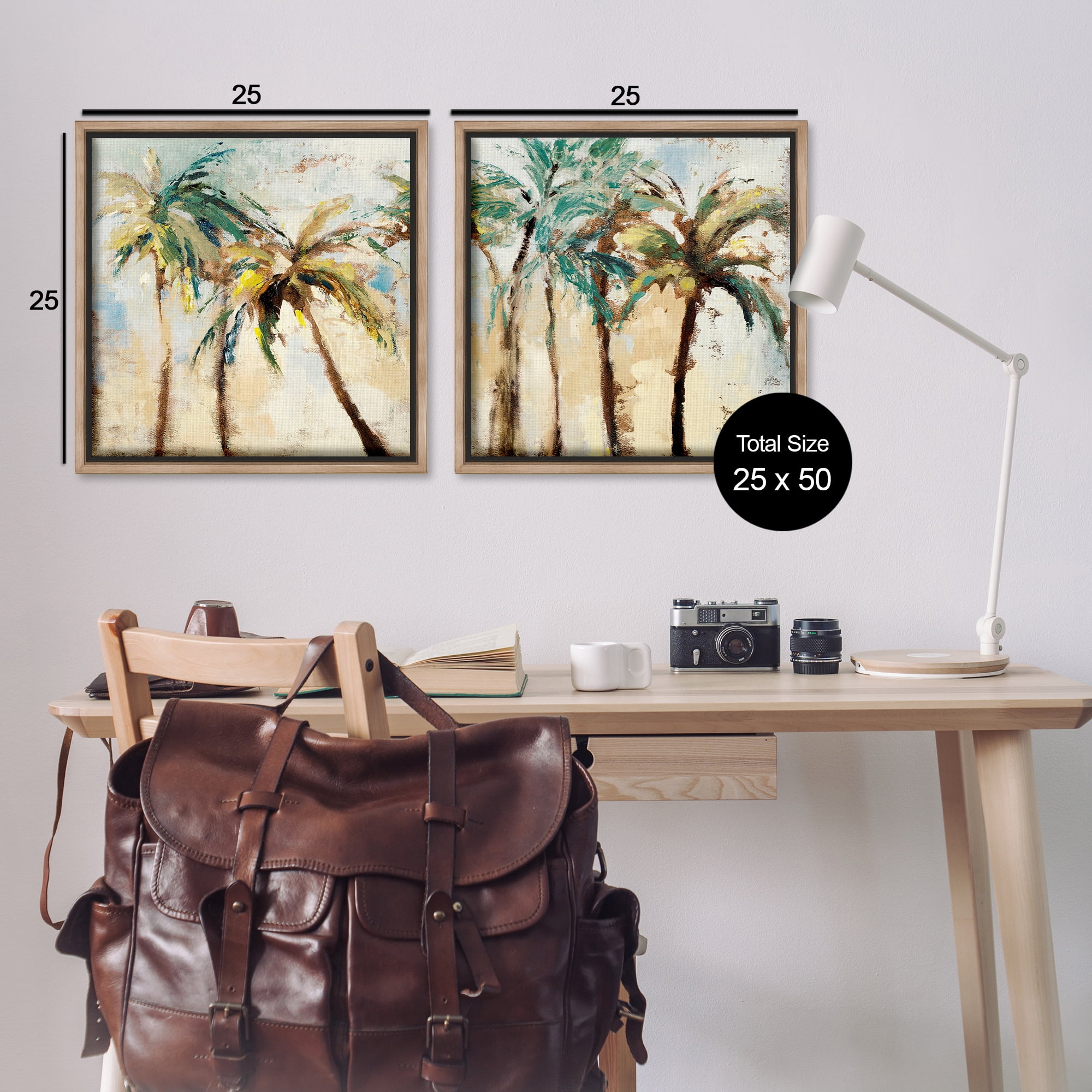 Stupell Industries Abstract Palm Trees Abstract Painting Brown Floater Framed Canvas Art Print Wall Art, 25 x 25, Set of 2