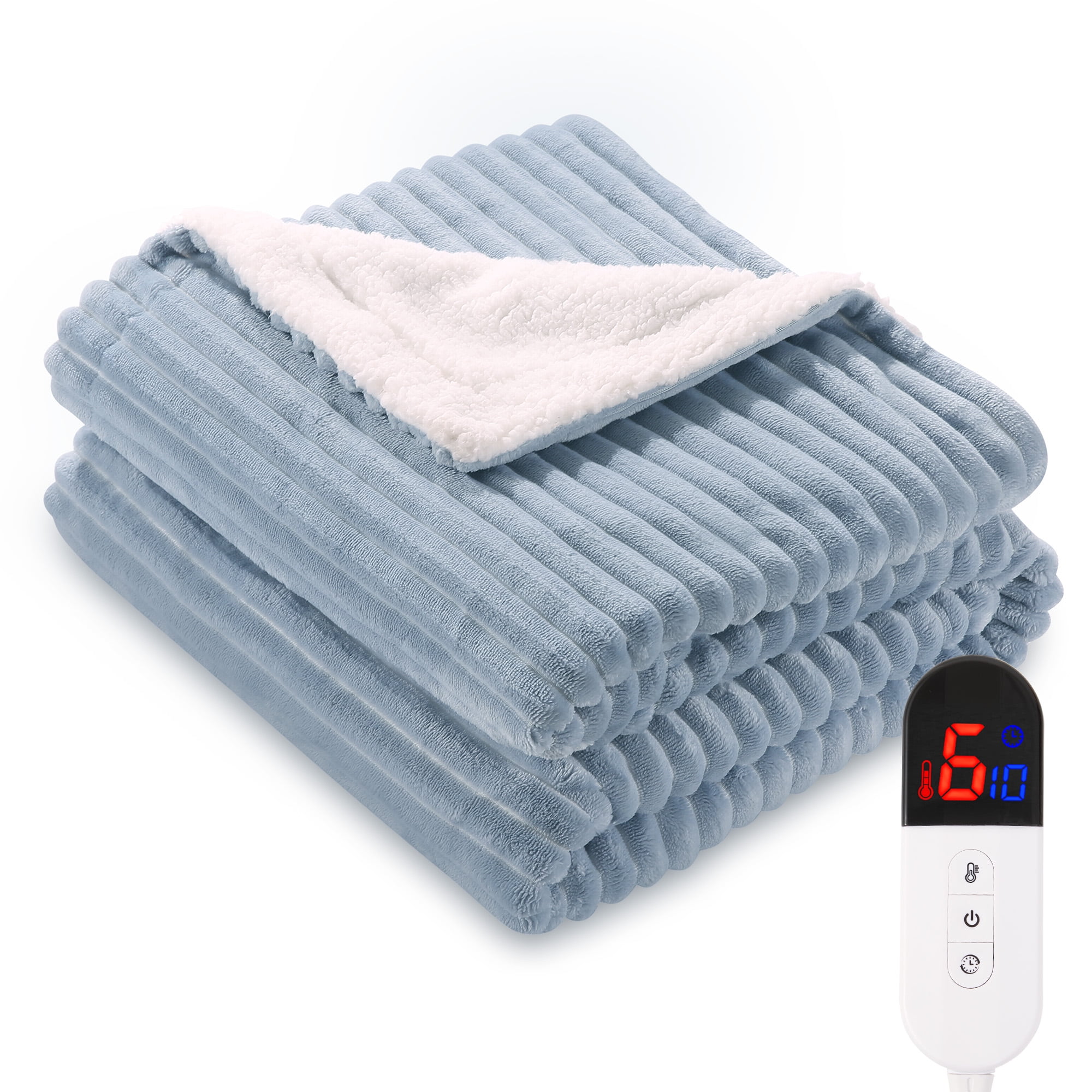 Naipo Heated Blanket 50" x 60" Flannel Soft Blanket for Couch 6 Heat Settings and 4 Hours Timer Shutdown Machine Washable Blue