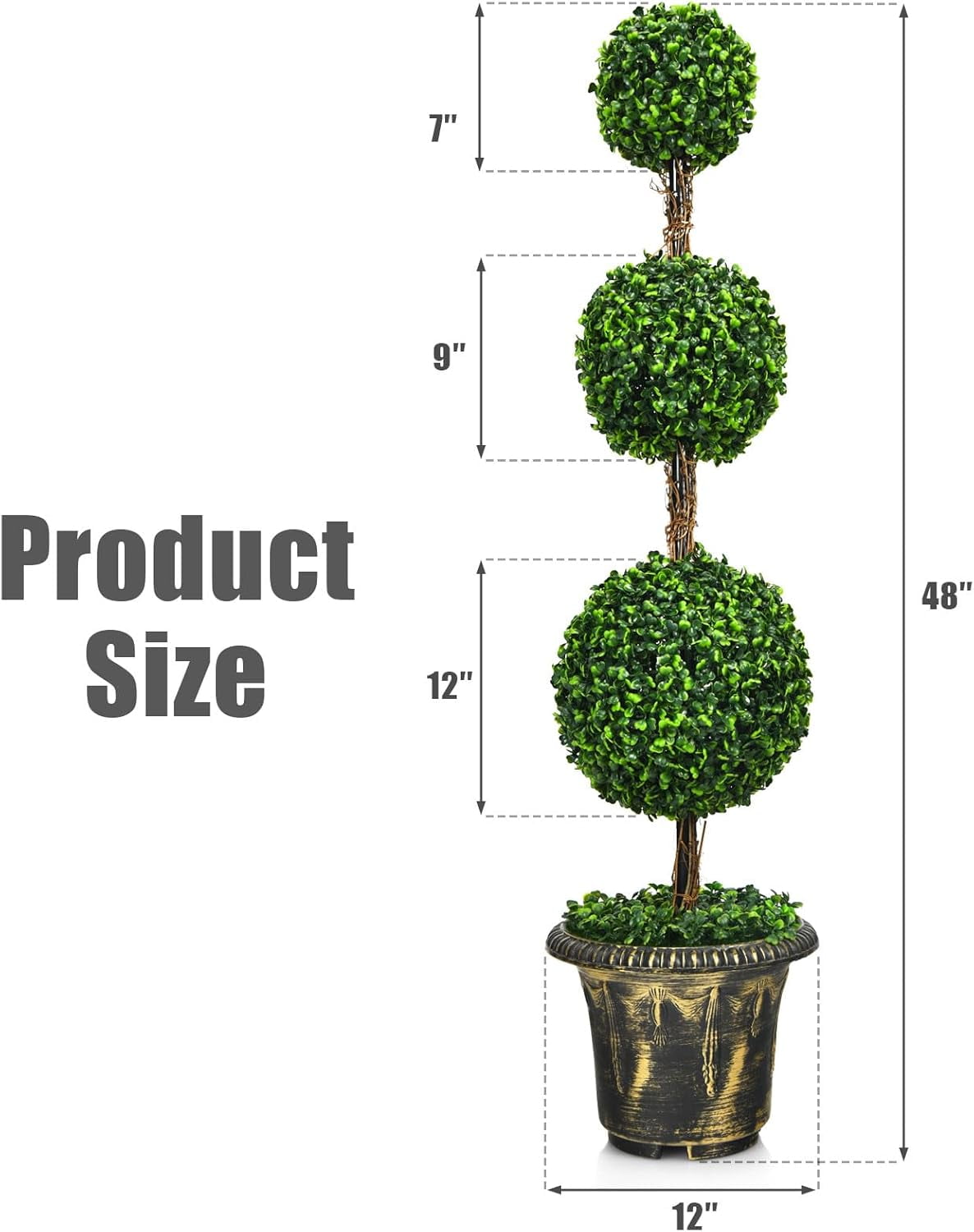 4ft Topiary Trees Artificial Outdoor, Triple Ball Boxwood Topiary w/Cement-Filled Retro Pot, Fake Plants Shrub Bushes for Home, Office, Porch, Front Door, Entrance, Backyard