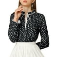 thumbnail image 3 of MODA NOVA Junior's Tie Ruffle Neck Polka Dots Bell Long Sleeves Blouse Black-Polka Dots XL, 3 of 6