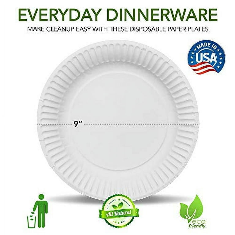 ECORIGIN 8.5 inch Paper Plates, Dinner Size Coated Plates, Everyday Use Plates, Household Disposable Plates, White Round Plates Bulk, 250 Count