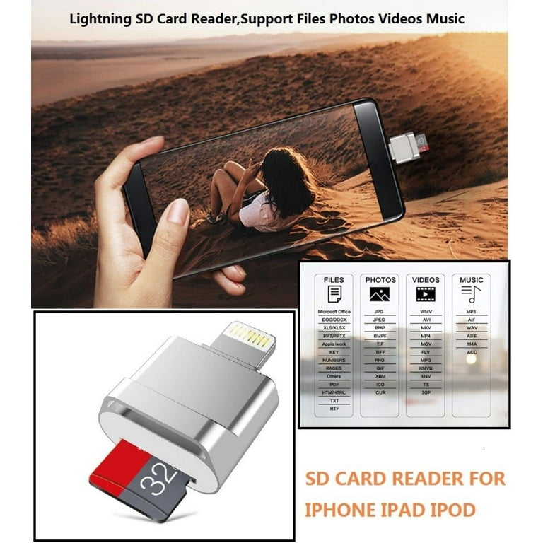 Micro SD Card Reader for iPhone iPad,Lightning to Micro SD/TF Card