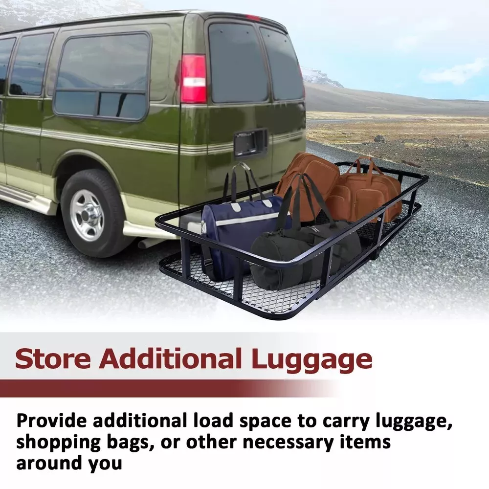 Kojem Hitch Cargo Carrier Rack 60"x21"x6" for 2"x2" Hitch Receiver Van SUV Truck Trailer 550lbs Folding Rear Luggage Basket Hitch Mount Cargo Rack