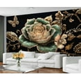 thumbnail image 2 of Large Luxury Rose Mural Wallpaper - Gold Flower Butterfly Murals For Living Room Bedroom, Rose Wall Mural 118"W x 83"H (Not Peel and Stick), 2 of 6