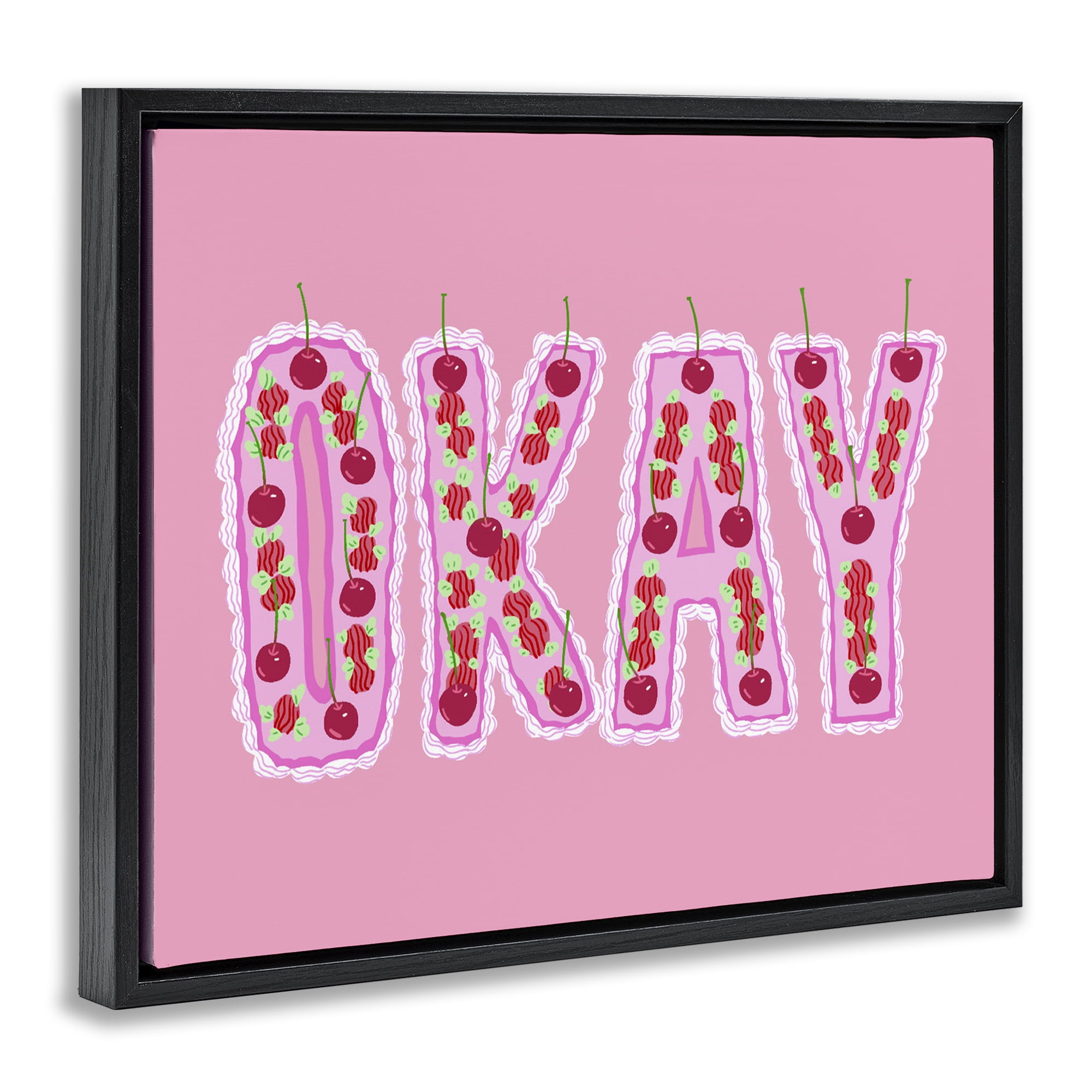 Stupell Industries Okay Pastel Cherry Cake Black Framed Floater Canvas Wall Art, design by Ziwei Li