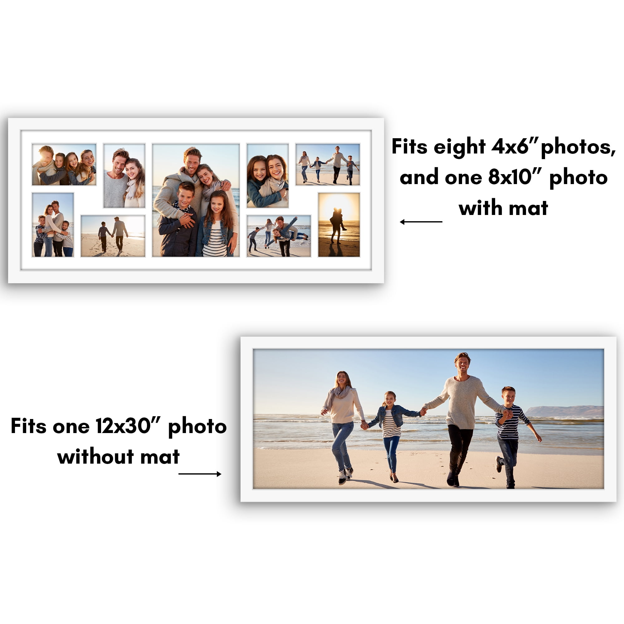 Americanflat 12x30 Picture Frame with Polished Plexiglass Collage Multi Frames Fit One Eight Photos - White