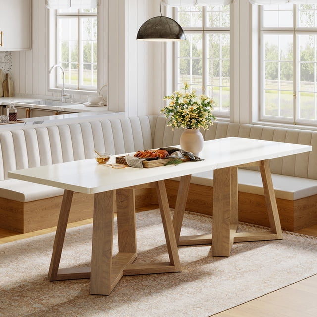 Tribesigns 47-inch Dining Table for 4 People, Modern Kitchen Table with Wooden Legs for Kitchen and Dining Room, Small Space, White and Brown (2Packs)