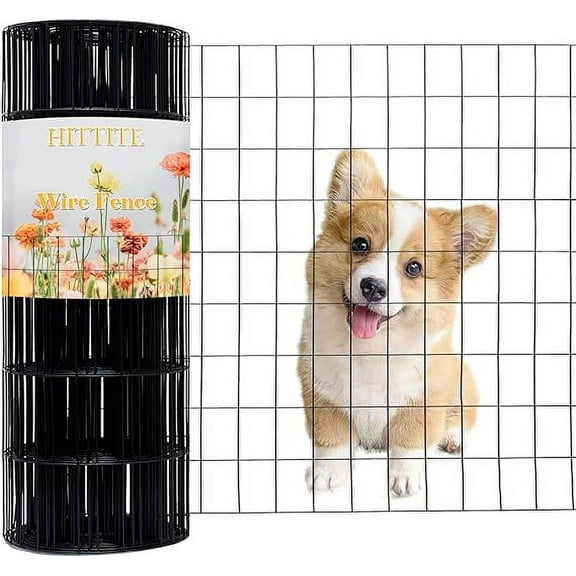 HITTITE Black PVC Coated Welded Wire Fencing, 60in x 50ft, 2 inch x 3 inch 16 GA Welded Wire Fence Rolls, Black Metal Garden Fence Wire Roll Garden Border Fencing for Yard Vegetable Plant Protection