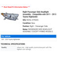thumbnail image 2 of Right Passenger Side Headlight Assembly - Compatible with 2011 - 2013 Toyota Highlander 2012, 2 of 2