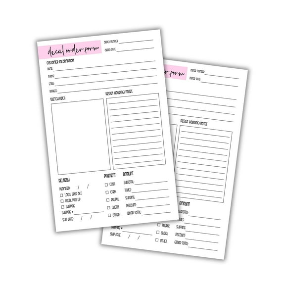 Decal Order Form 50pk 5.5x8.5 Vinyl Sticker Application Instruction Cards Care Bulk Business Personalized Labels Custom Forms Log Book