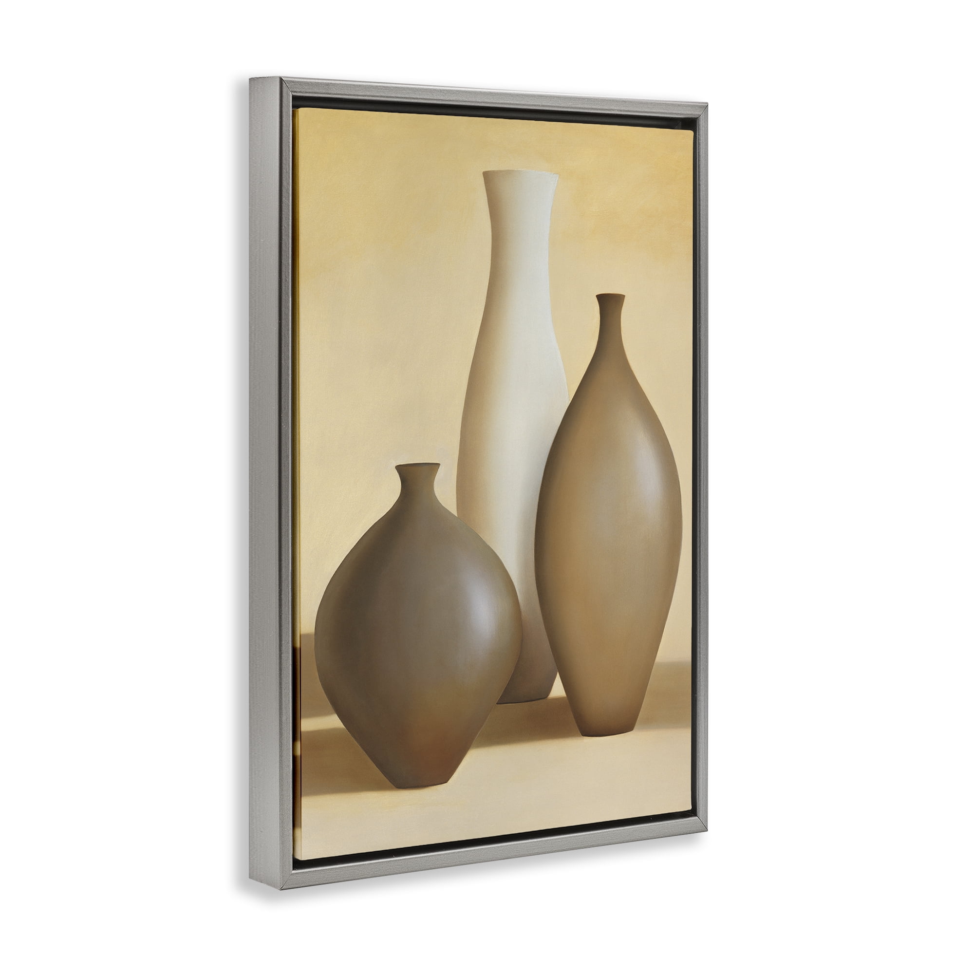 Stupell Industries Natural Pottery Bottles Furniture Painting Gray Floater Framed Canvas Art Print Wall Art, 17 x 25