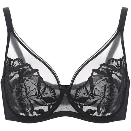 Women's Lace Underwire Bra Sexy Sheer Bras Unlined See Through Plus ...