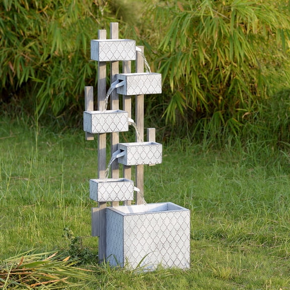 Six-Box Metal Water Fountain with LED Lights and Planter