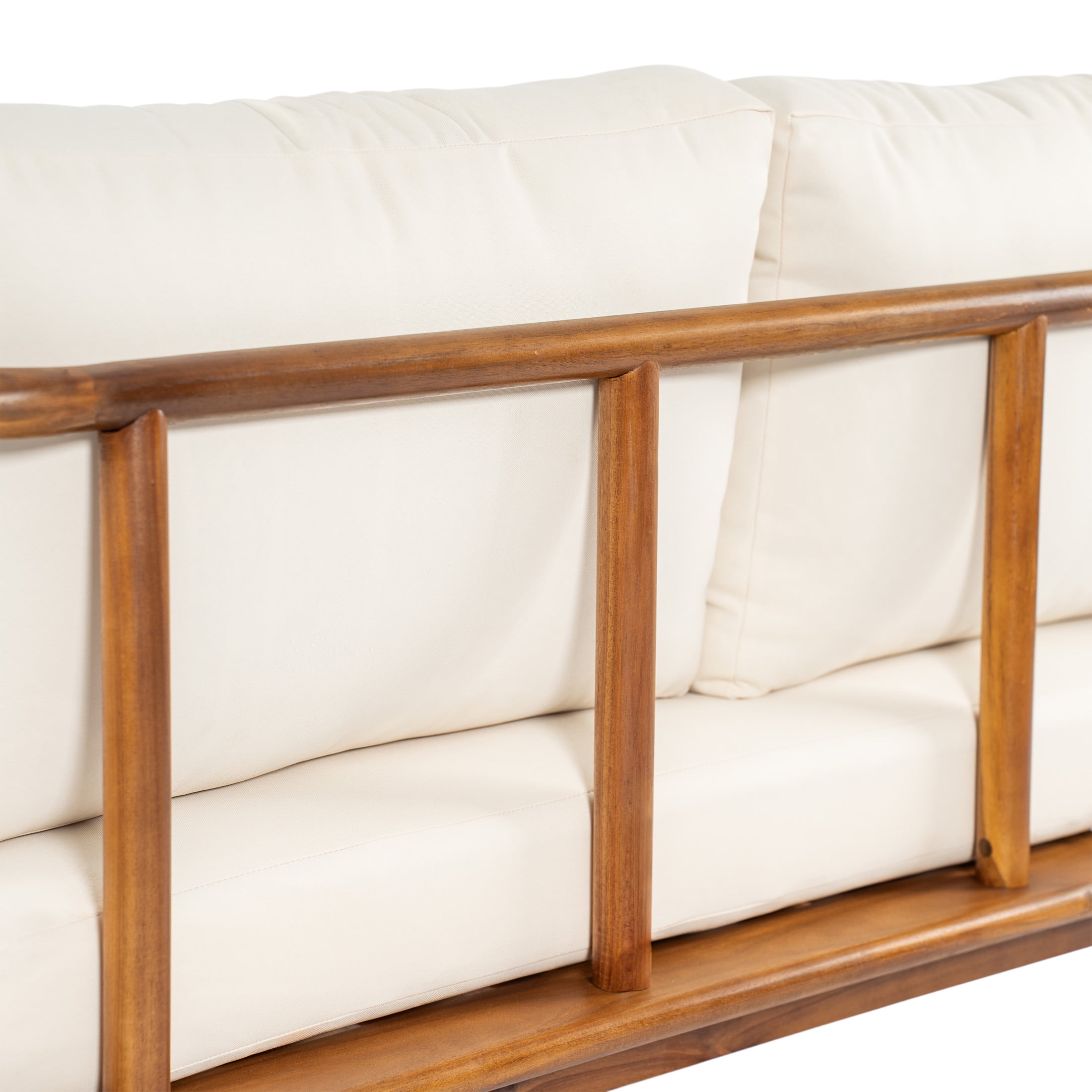 Christopher Knight Home Outdoor Loveseat with Coffee Table Set, Patio Chat Set with Cream Cushions