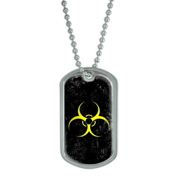 Biohazard Warning Symbol Yellow Zombies Distressed Dog Tag