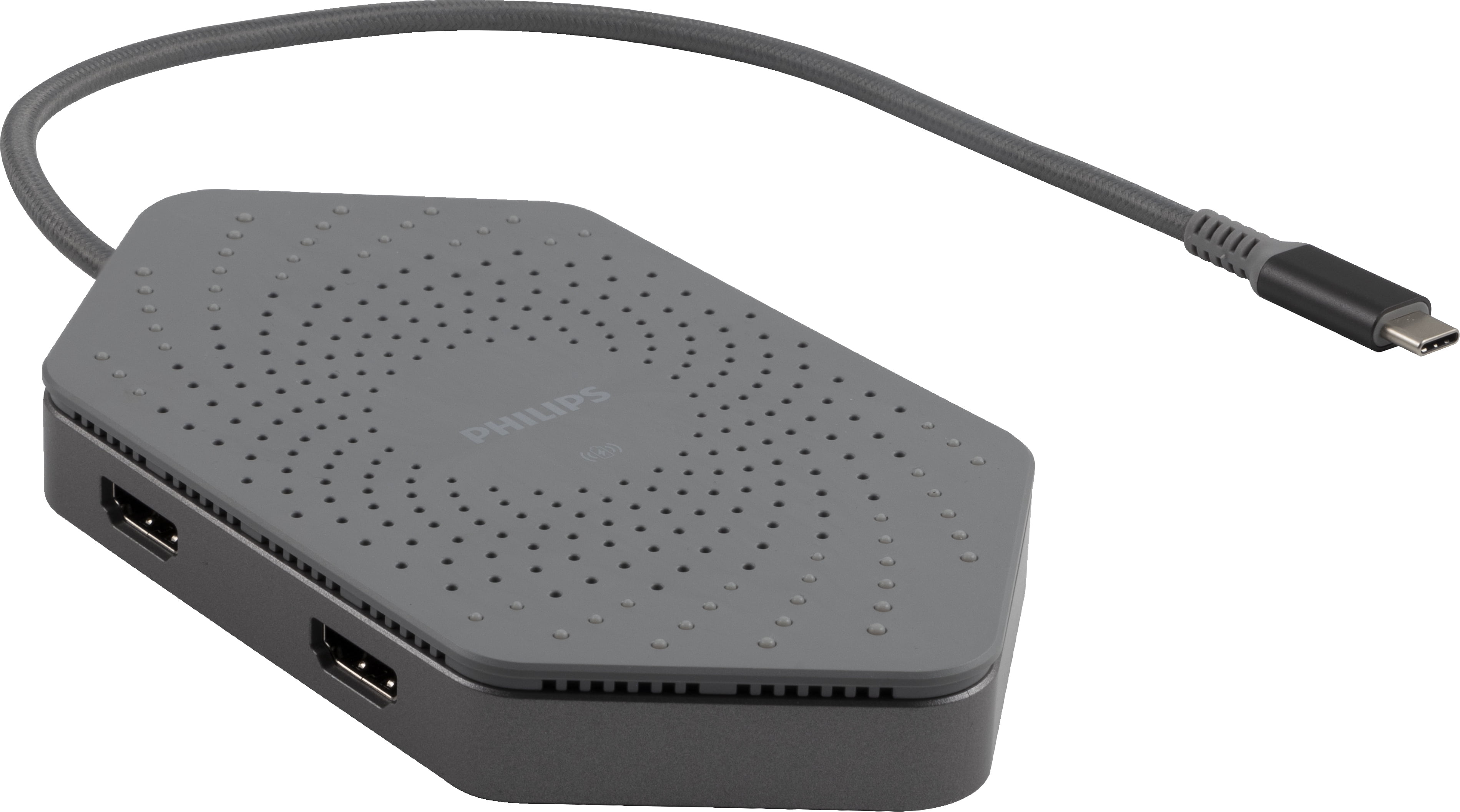 Philips Elite USB-C Travel Docking Station with Qi Wireless Charging, Silver, DLK9121C/27