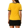 thumbnail image 3 of MODA NOVA Junior's Cotton Cat Print Color Block Short Sleeve T-Shirt Yellow S, 3 of 5
