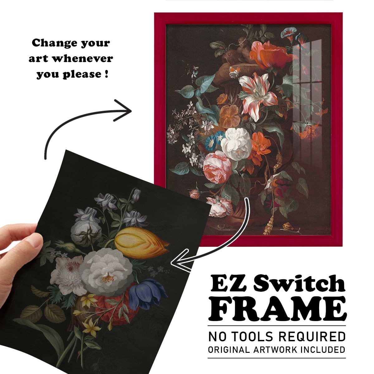 Dramatic Bouquet III -Framed Print w/glass-Cherry Red