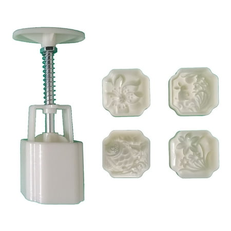 

Plastic Mooncake Stamps Mooncake Moulds Festival DIY Hand Press Mooncake Cutters Pastry Decorating Gadgets with 4 Stamps