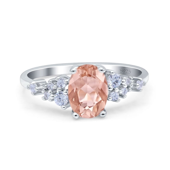 Oval Art Deco Engagement Ring Morganite CZ 925 Sterling Silver Size 5