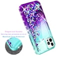 thumbnail image 2 of iPhone 13 Pro Max Case,  with [Tempered Glass Protector] Liquid Floating Glitter Quicksand Bling with Spot Diamond Cover - Teal/Purple, 2 of 7