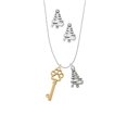 thumbnail image 2 of Delight Jewelry Goldtone Open Paw Key Silver tone Zig Zag Christmas Tree Charm Necklace and Stud Earrings, 2 of 4