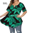 thumbnail image 1 of Camisa de mujer Camiseta de manga corta con estampado floral Blusa con cuello en V, Negro, Verde, 5XL Inevent AP002466-32, 1 of 3