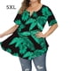 thumbnail image 1 of Camisa de mujer Camiseta de manga corta con estampado floral Blusa con cuello en V, Negro, Verde, 5XL Inevent AP002466-32, 1 of 3