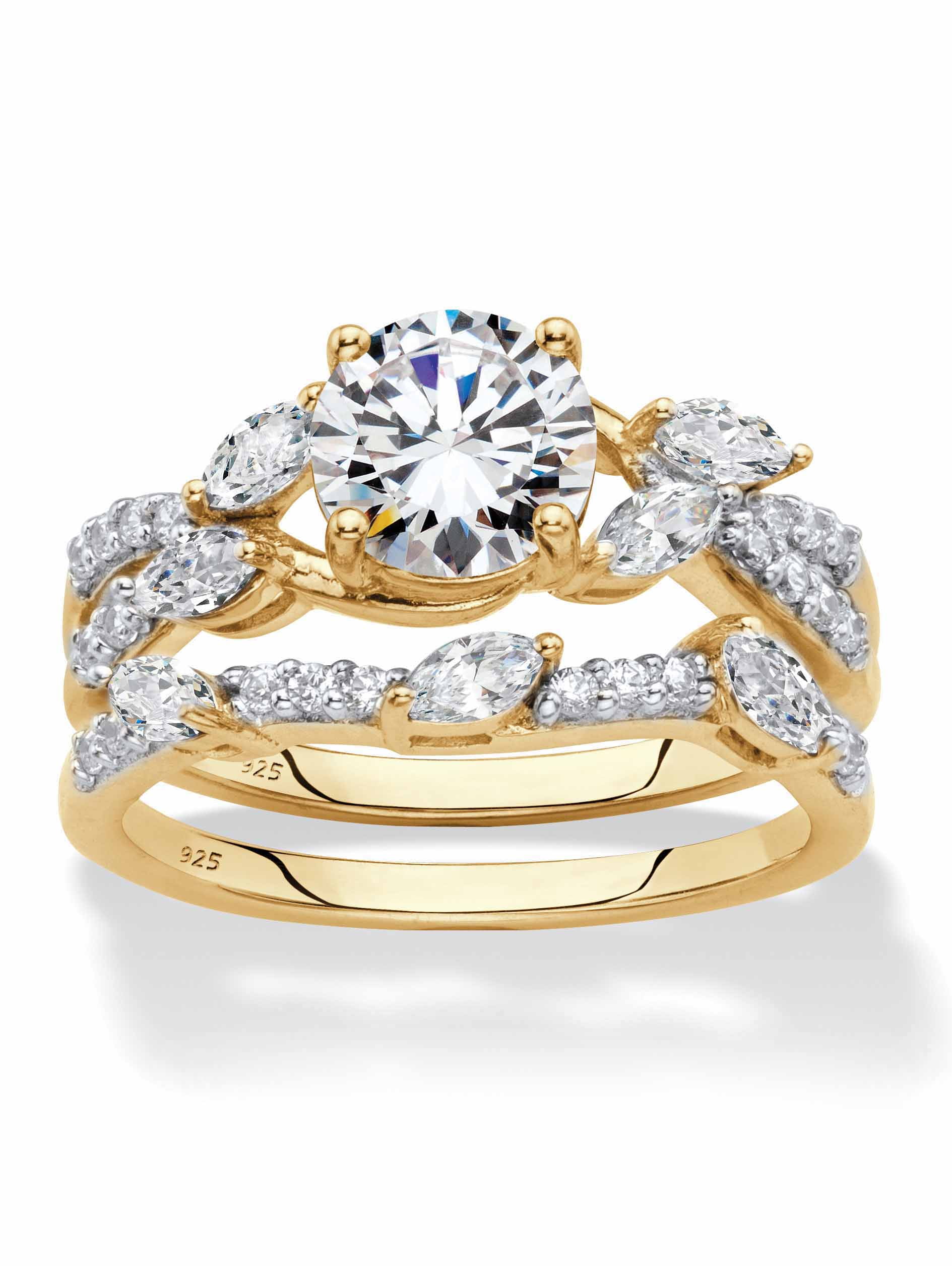 Round Cubic Zirconia 2-Piece Twisted Vine Wedding Ring Set 2.42 TCW in 18k  Gold over Sterling Silver - Walmart.com