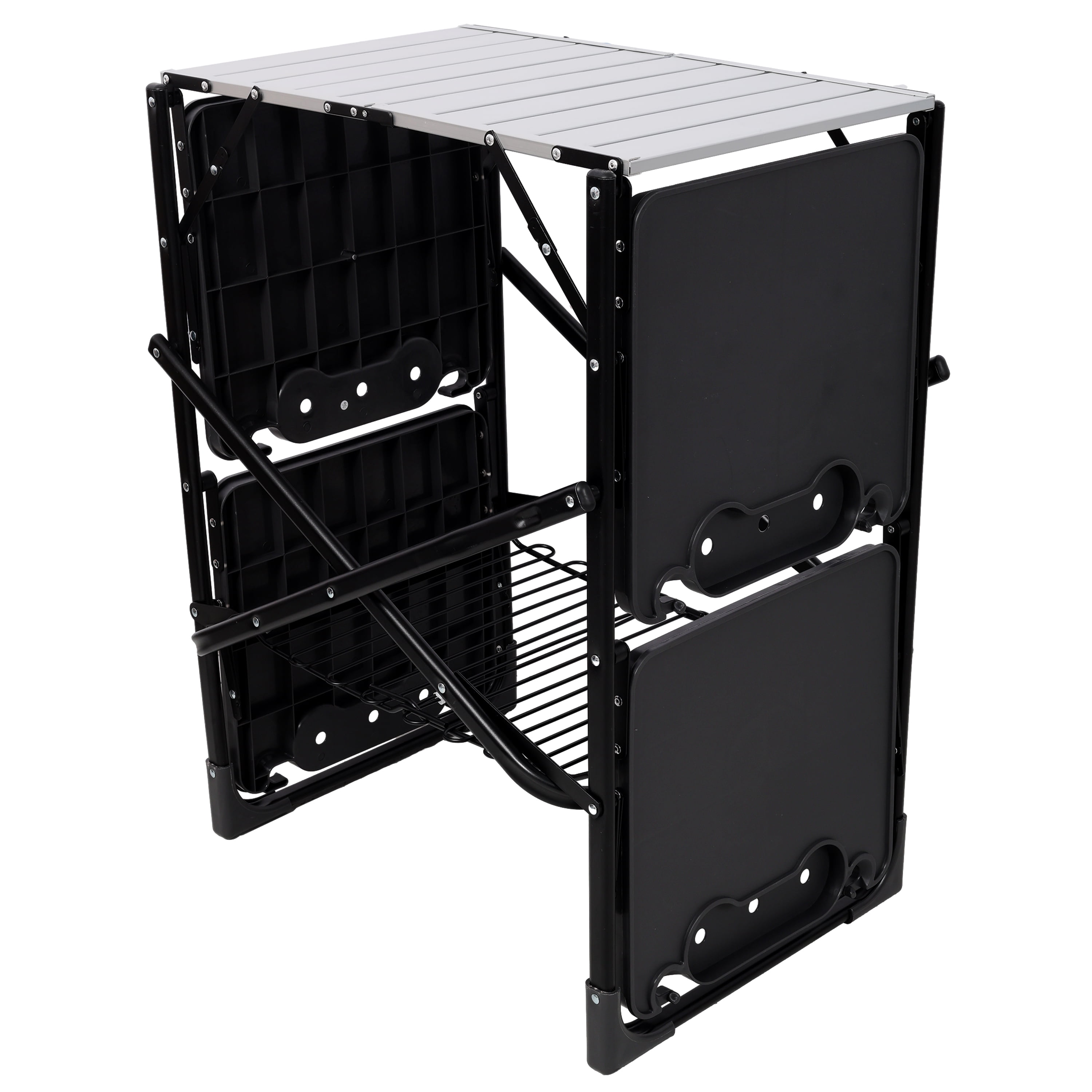 Folding Camping Kitchen Table - Portable Outdoor Cooking Station with Heat Resistant Top, 4 Side Tables, Storage Rack for Picnics & Camping Trips