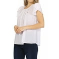 thumbnail image 2 of Women's Casual Solid Pleated Front Petal Cap Sleeve Round Neck Tee Blouse Top, 2 of 6