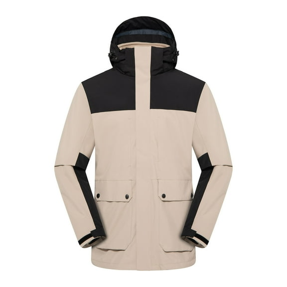 Levmjia Men's 3-in-1 Detachable Hooded Jacket Twill Hiking Windbreaker Color-Block Outdoor Workwear Coat Waterproof Windproof Mountain Climbing Parka S-3XL