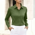 thumbnail image 5 of Women's Button Down Shirts Stand Collar Long Sleeve Tops Basic Classic T Shirts Soft Shirt Lightweight Slim-Fit Blouses Fashion Business Casual Outfits Spring Summer Clothes Green S, 5 of 5